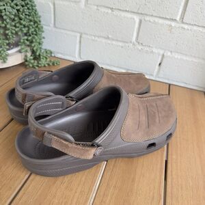Crocs Yukon Mesa Clog Mens 12  Brown Leather Adjustable Strap Casual Shoes